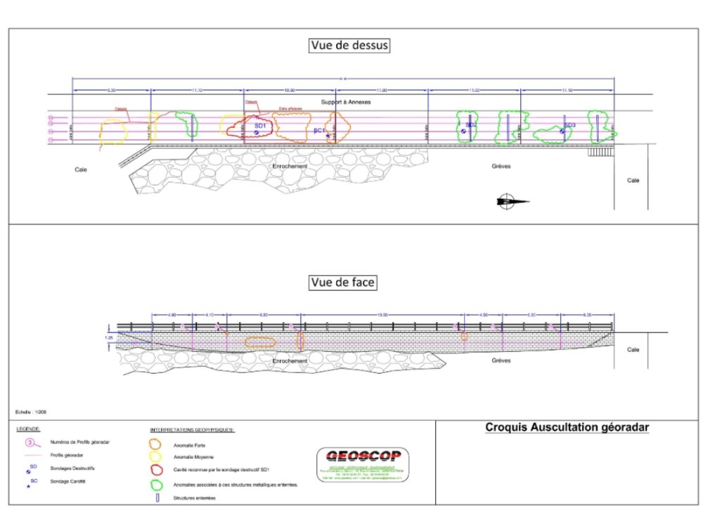 Localisation des volumes déconfinés derrière un perré détectés par méthode géoradar